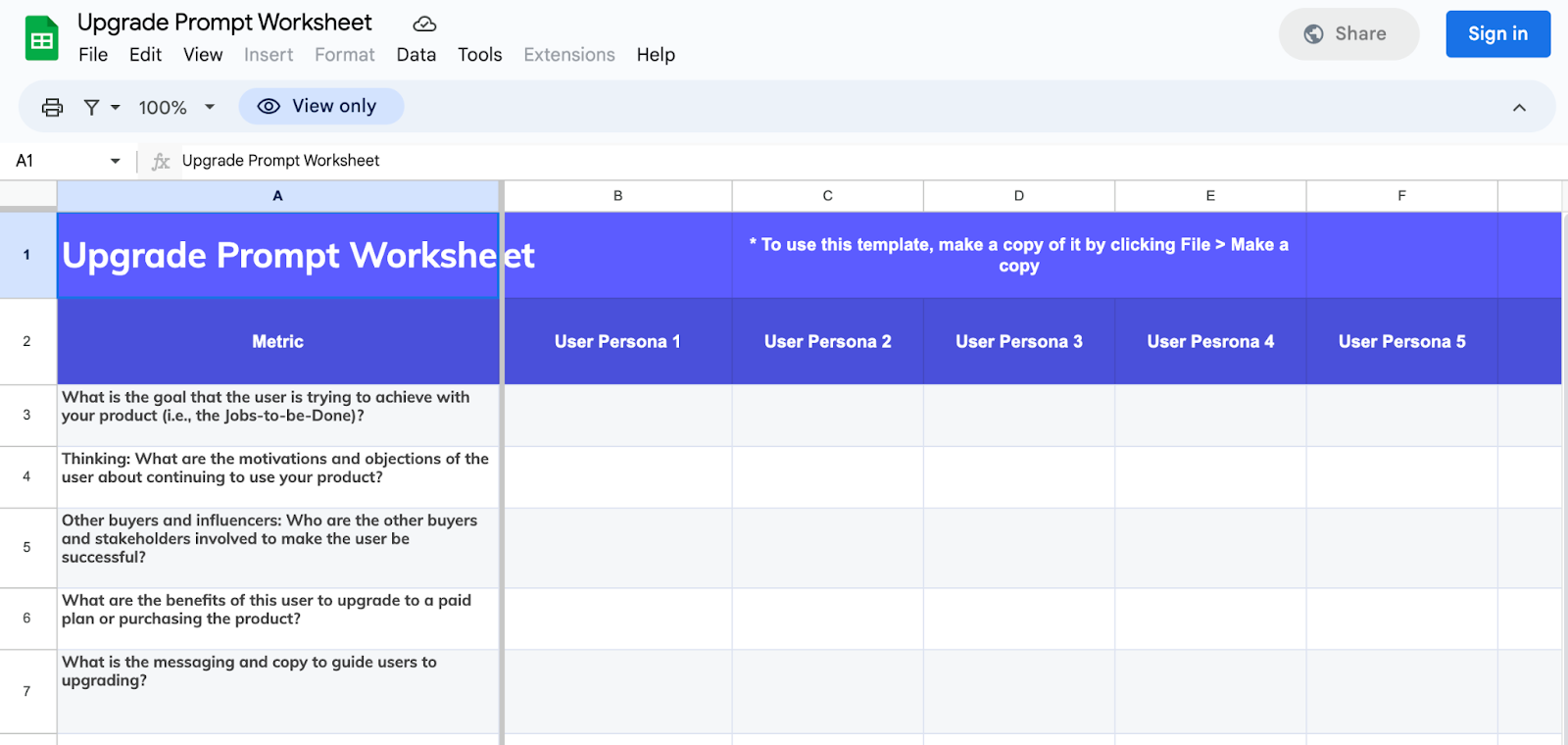 Appcues Upgrade Prompt Worksheet
