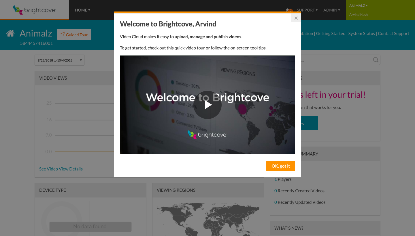 Brightcove's welcome tutorials