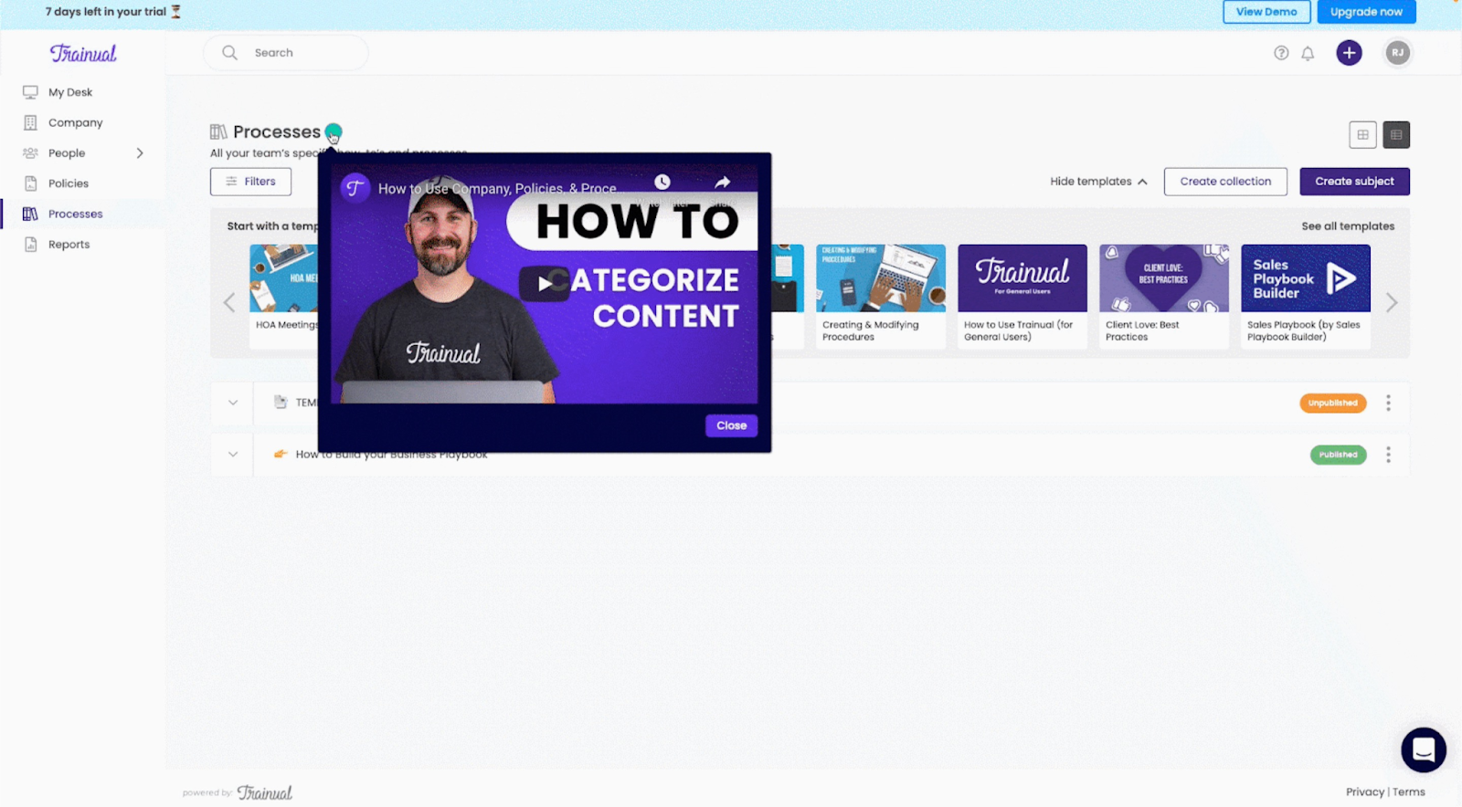 Trainual's video tutorial through a hotspot