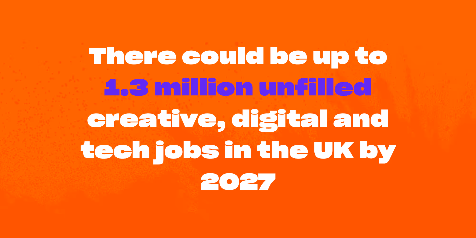Text on an orange background states that there could be up to 1.3 million unfilled creative, digital, and tech jobs in the UK by 2027.