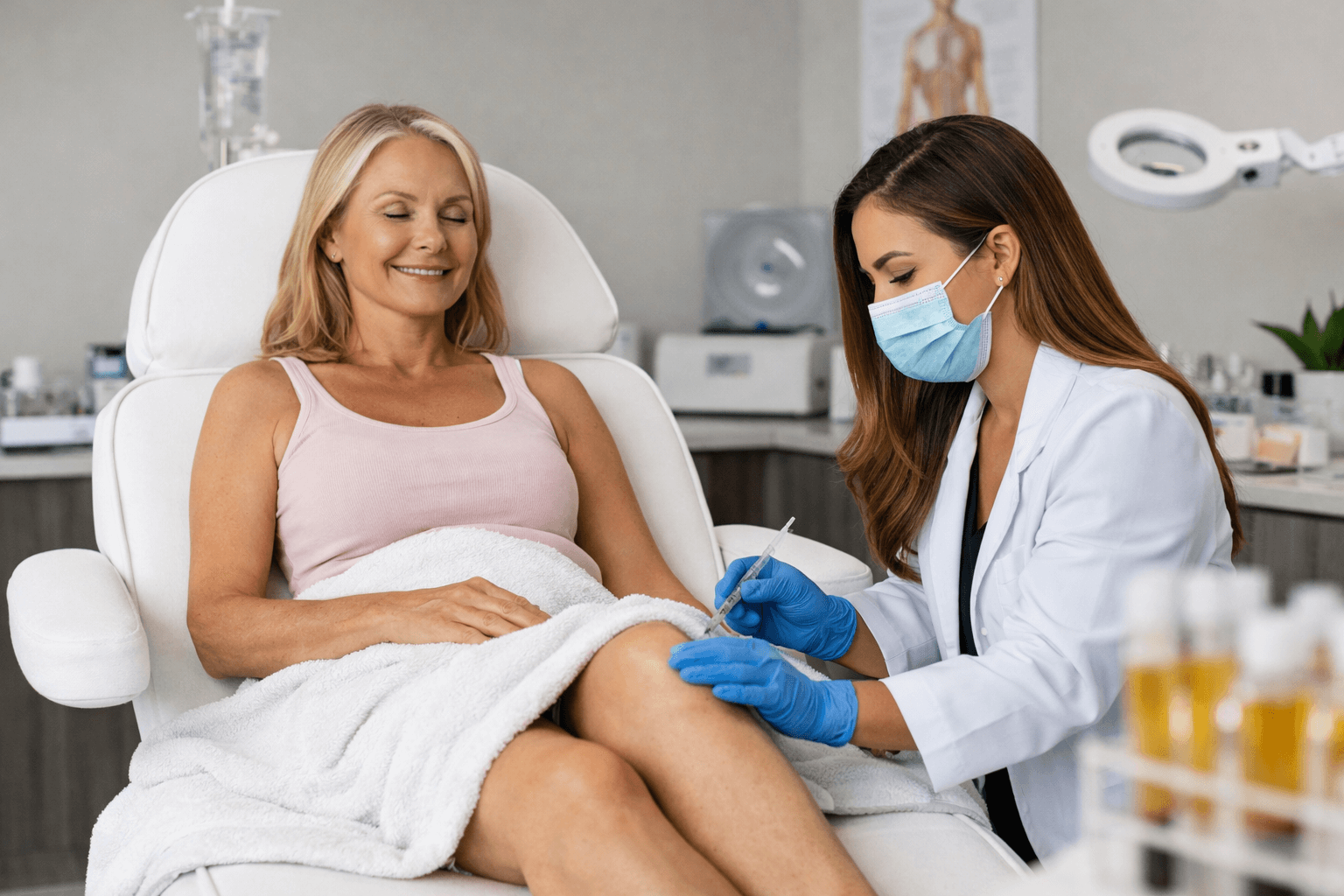 Patient receiving regenerative Stem Cells treatment in Doral, Florida, at Luminex Wellness for joint and skin rejuvenation