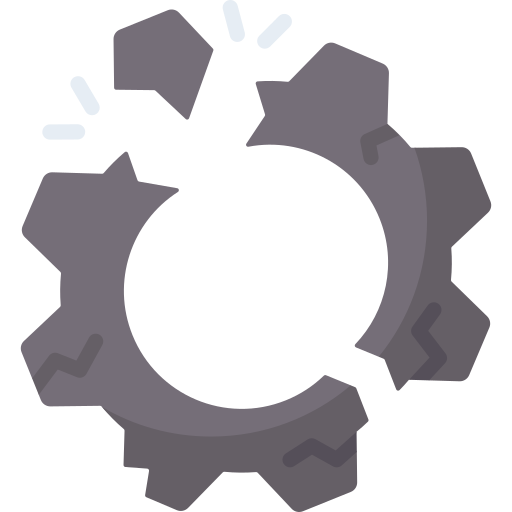 Icon showing a broken gear, indicating a broken system