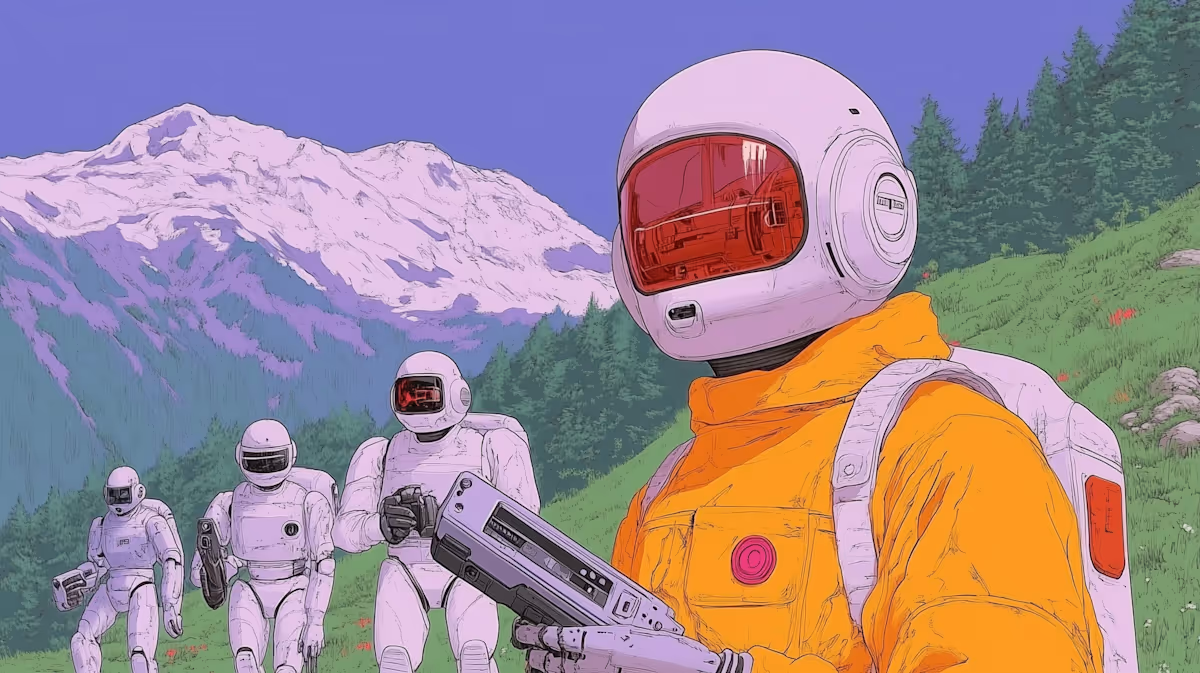 Astronauts in a Futuristic Meadow