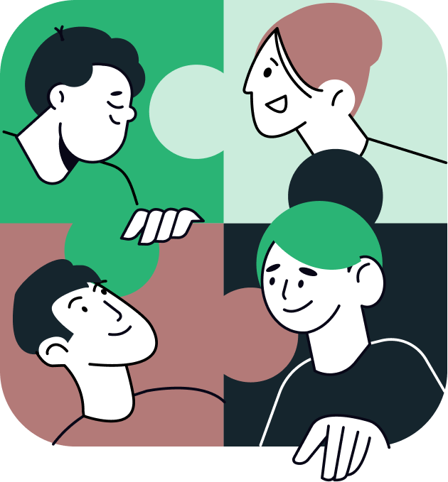 Illustration of people fitting together like puzzle pieces