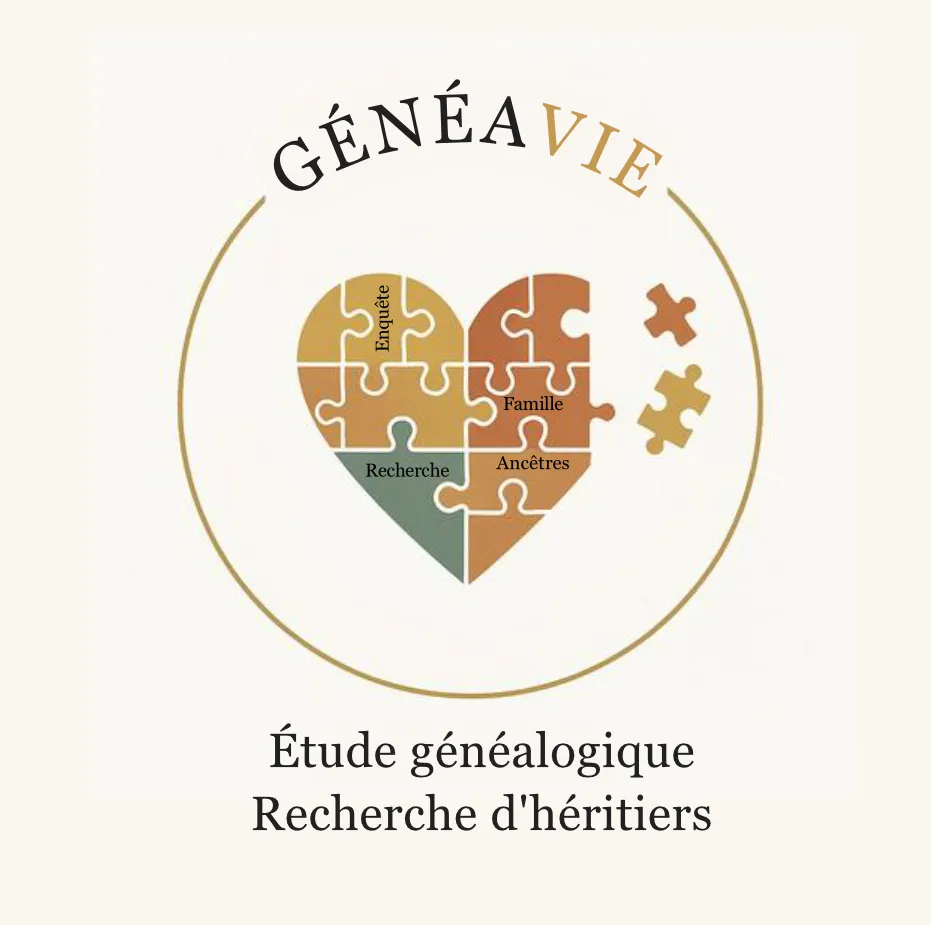 Logo généavie représentant un coeur composé de pièces de puzzle.