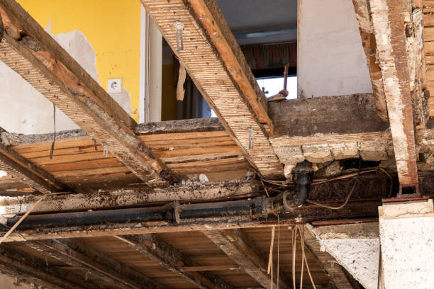Old wooden beams and exposed construction during home renovation