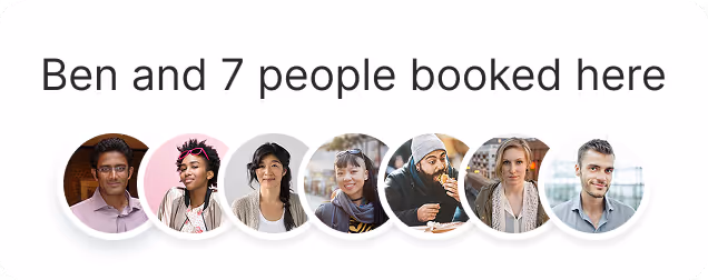 Profile photos of Ben and seven other people who booked here, arranged in a row.