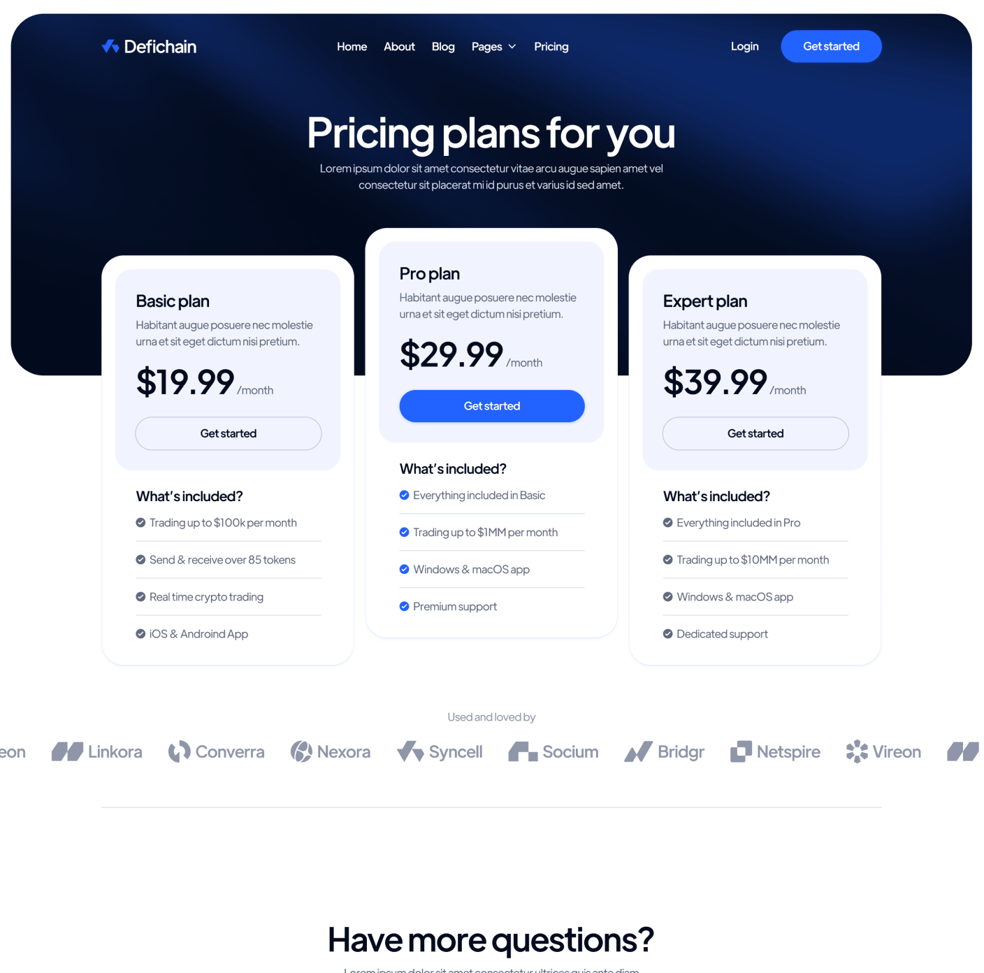 DeFiChain Pricing Main Page Crypto Webflow Template | BRIX Template  
