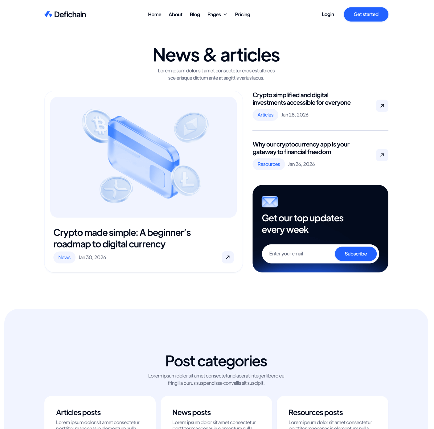 DeFiChain Blog V1 Main Page Crypto Webflow Template | BRIX Template  

