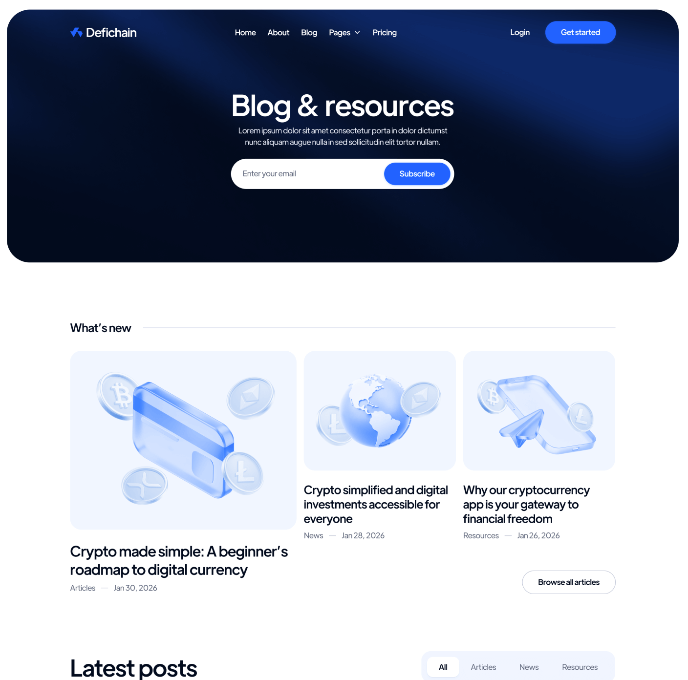 DeFiChain Blog V2 Main Page Crypto Webflow Template | BRIX Template  
