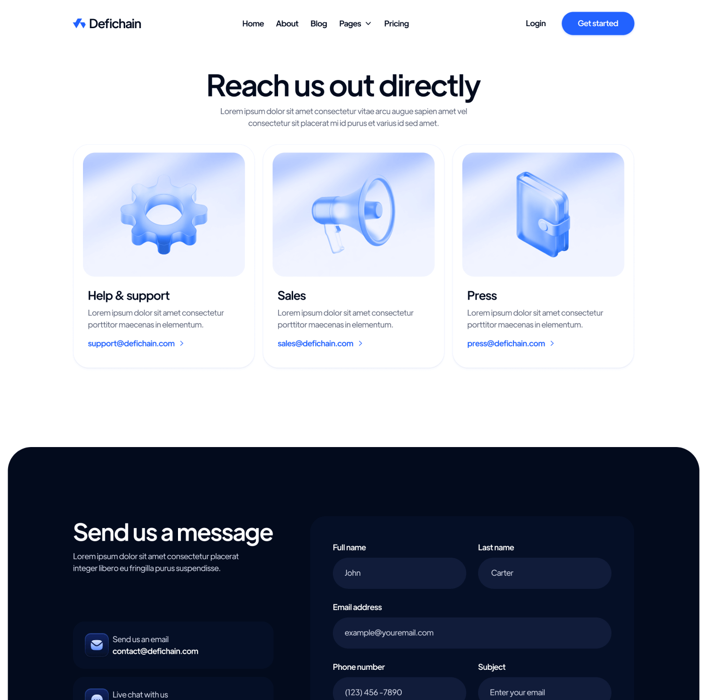 DeFiChain Contact V3 Main Page Crypto Webflow Template | BRIX Template  
