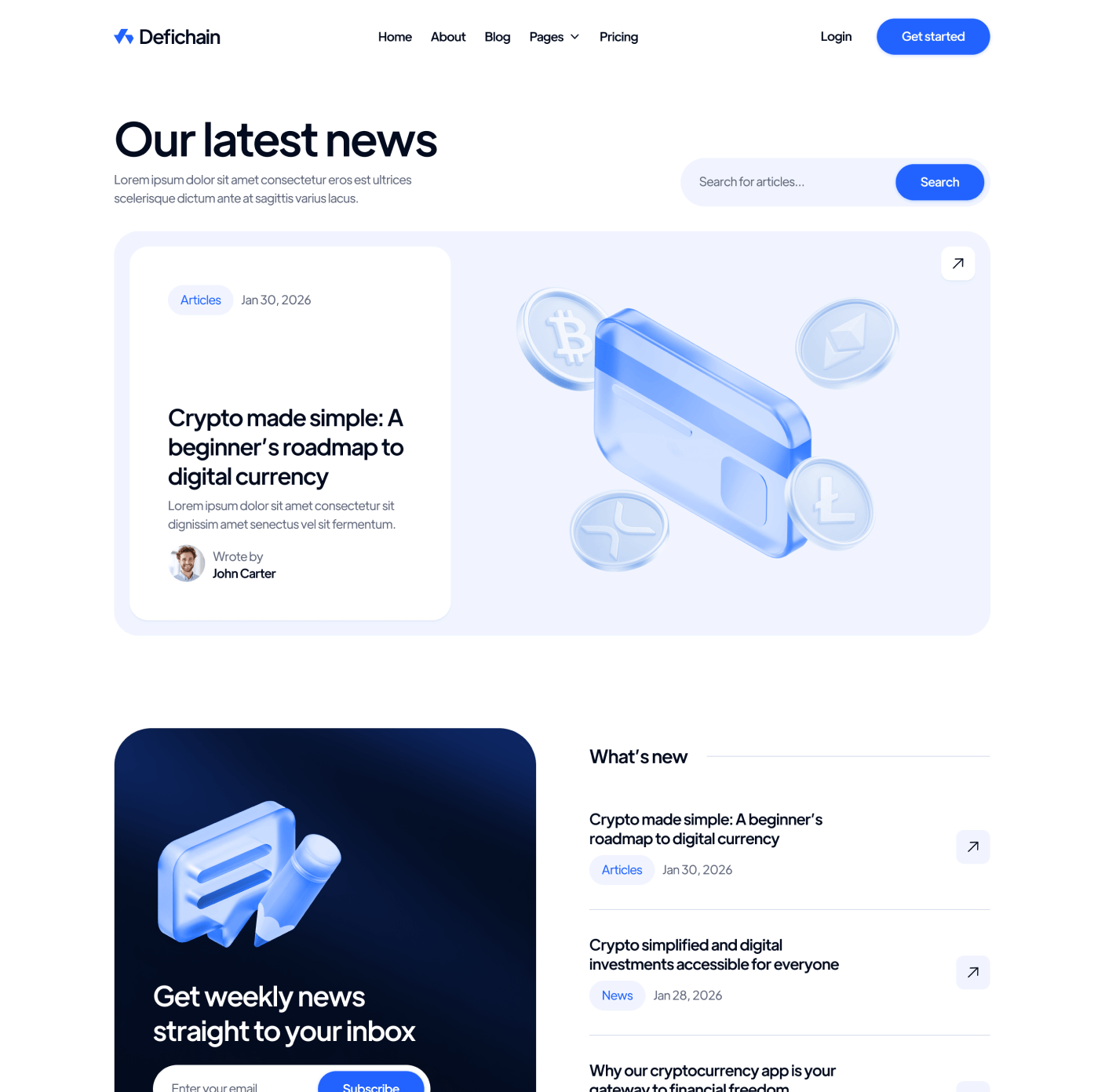 DeFiChain Blog V3 Main Page Crypto Webflow Template | BRIX Template  
