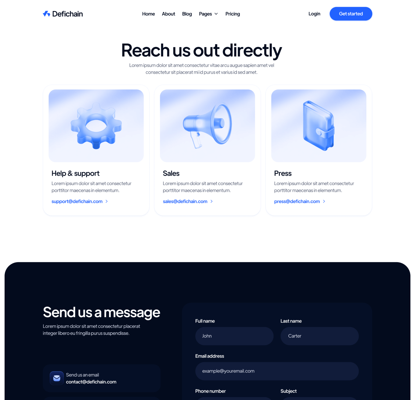 DeFiChain Contact V3 Hero Page Crypto Webflow Template | BRIX Template  
