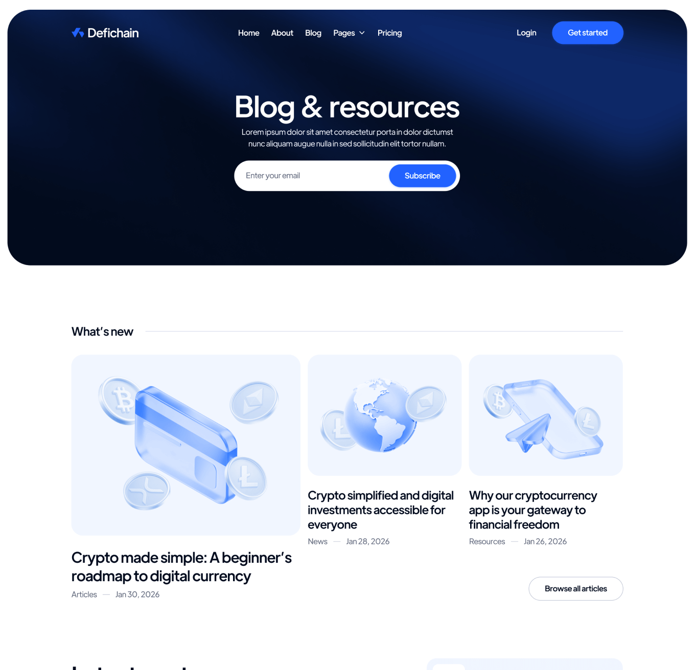 DeFiChain Blog V2 Hero Page Crypto Webflow Template | BRIX Template  

