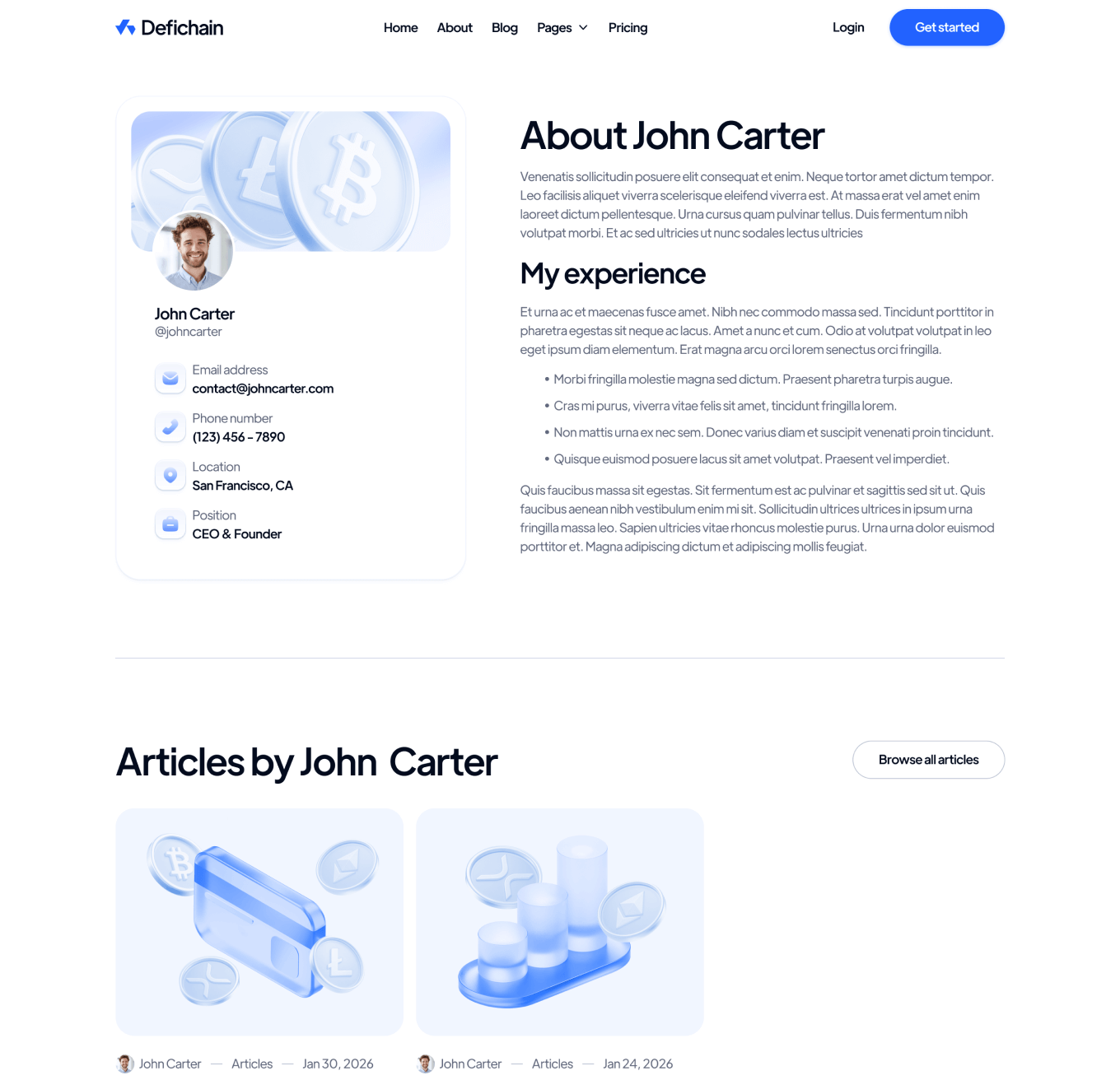 DeFiChain Team Member Hero Page Crypto Webflow Template | BRIX Template  
