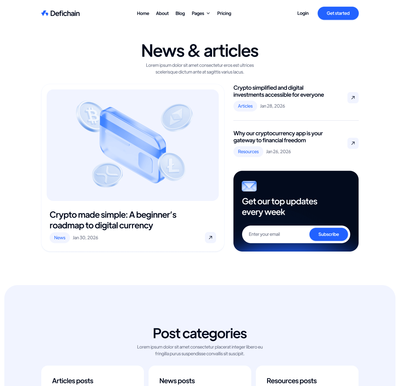DeFiChain Blog V1 Hero Page Crypto Webflow Template | BRIX Template  
