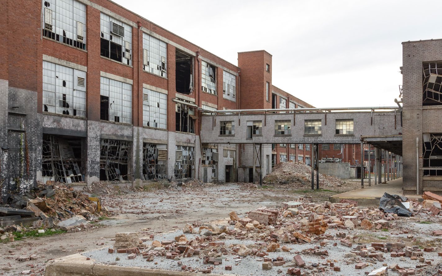 A photograph of an abandoned factory