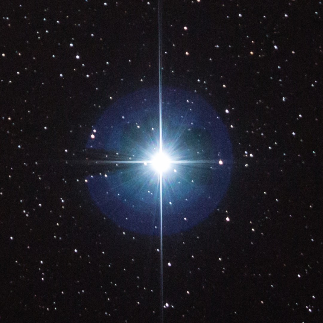 L’étoile Véga au centre d’un champ d’étoiles.