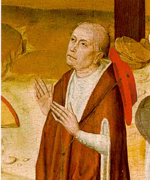 Nicolas de Cues en prière, portrait de donateur par le Maître de la Vie de Marie, 1480, Bernkastel-Kues.