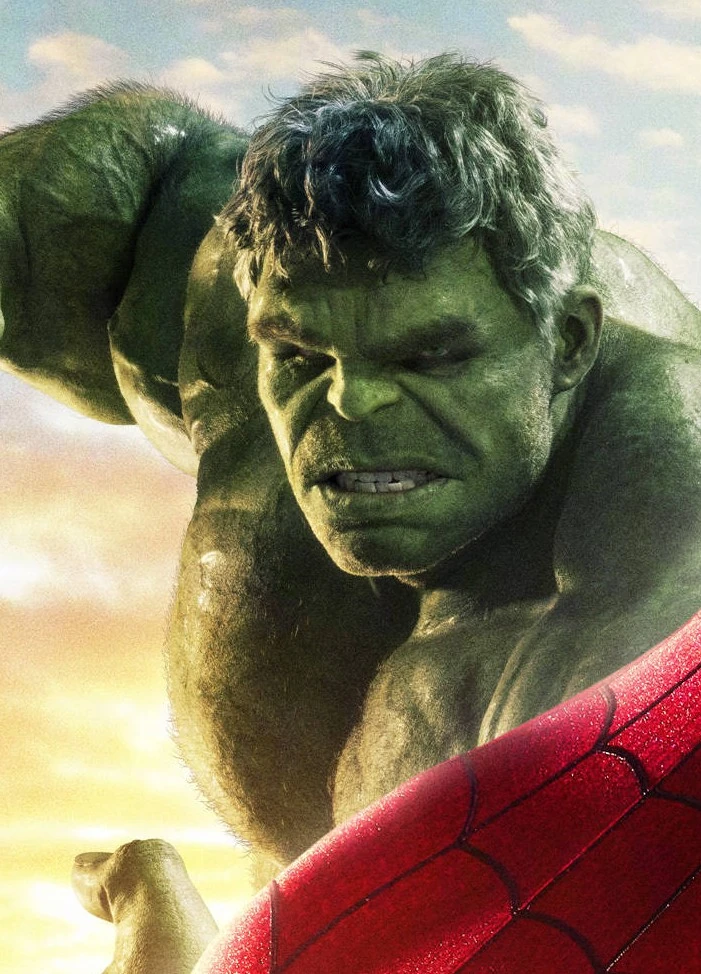 Hulk apparaît derrière le costume rouge de Spider-Man, illustrant la mutation génétique et la transformation du corps dans l’univers Marvel.