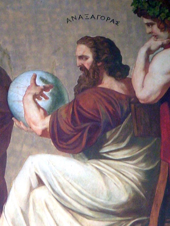 Anaxagore tenant un globe céleste dans une fresque de l’Université nationale et capodistrienne d’Athènes