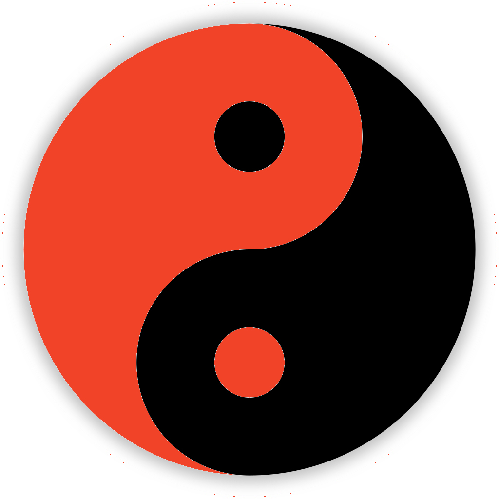Taijitu rouge et noir représentant l’interdépendance du yin et du yang dans la pensée taoïste.