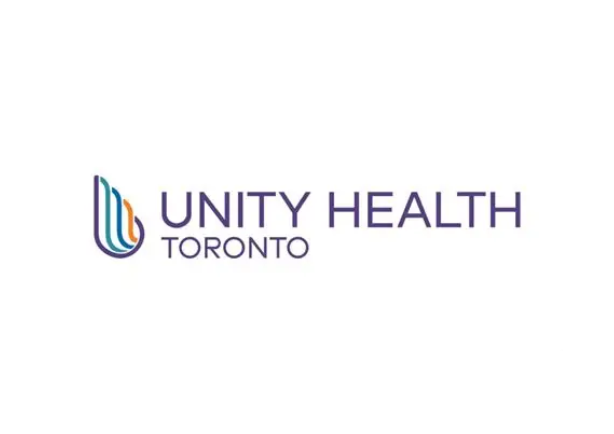 Logo of Unity Health Toronto featuring stylized vertical lines forming a rounded shape with colors teal, blue, and orange, next to text 'UNITY HEALTH TORONTO' in purple uppercase letters.