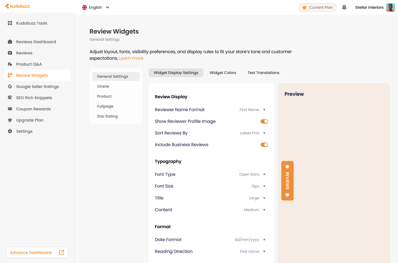 Customize Review Widgets