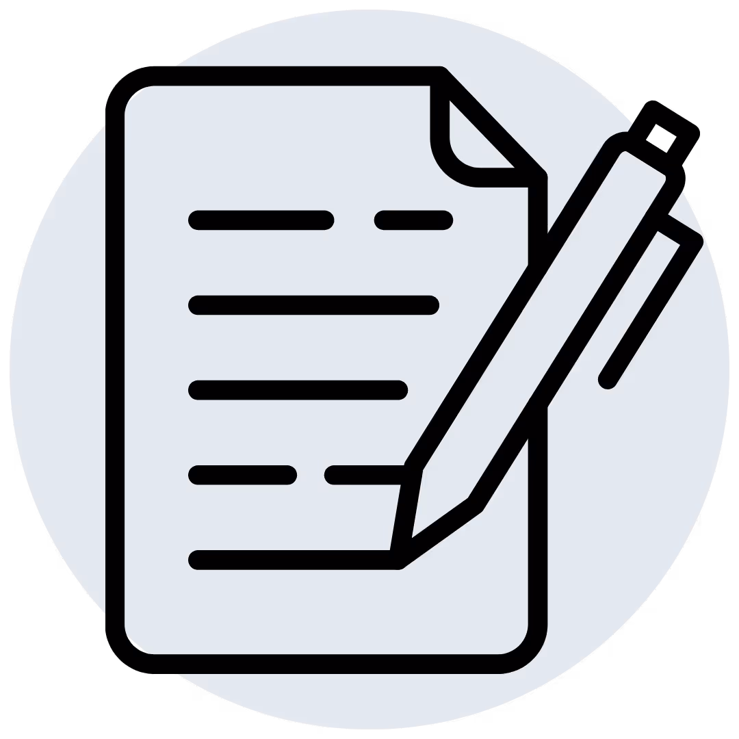 A pen and paper with a check mark.