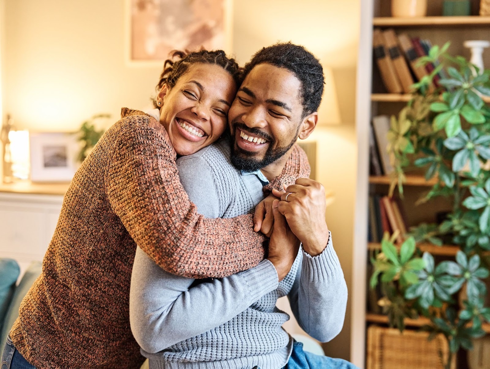 Couple hugging and laughing