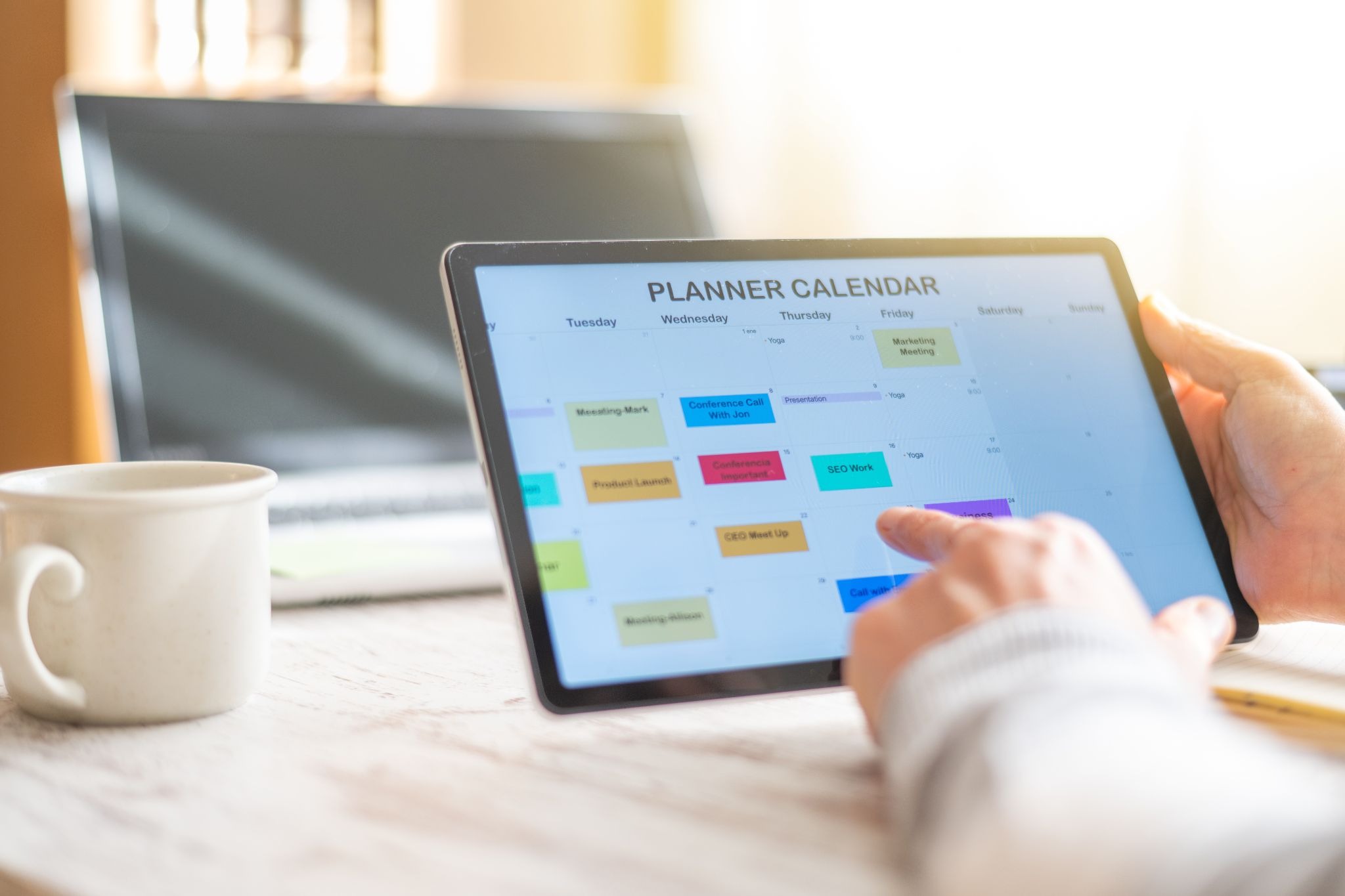 person using an AI planner calendar app to organize their schedule.