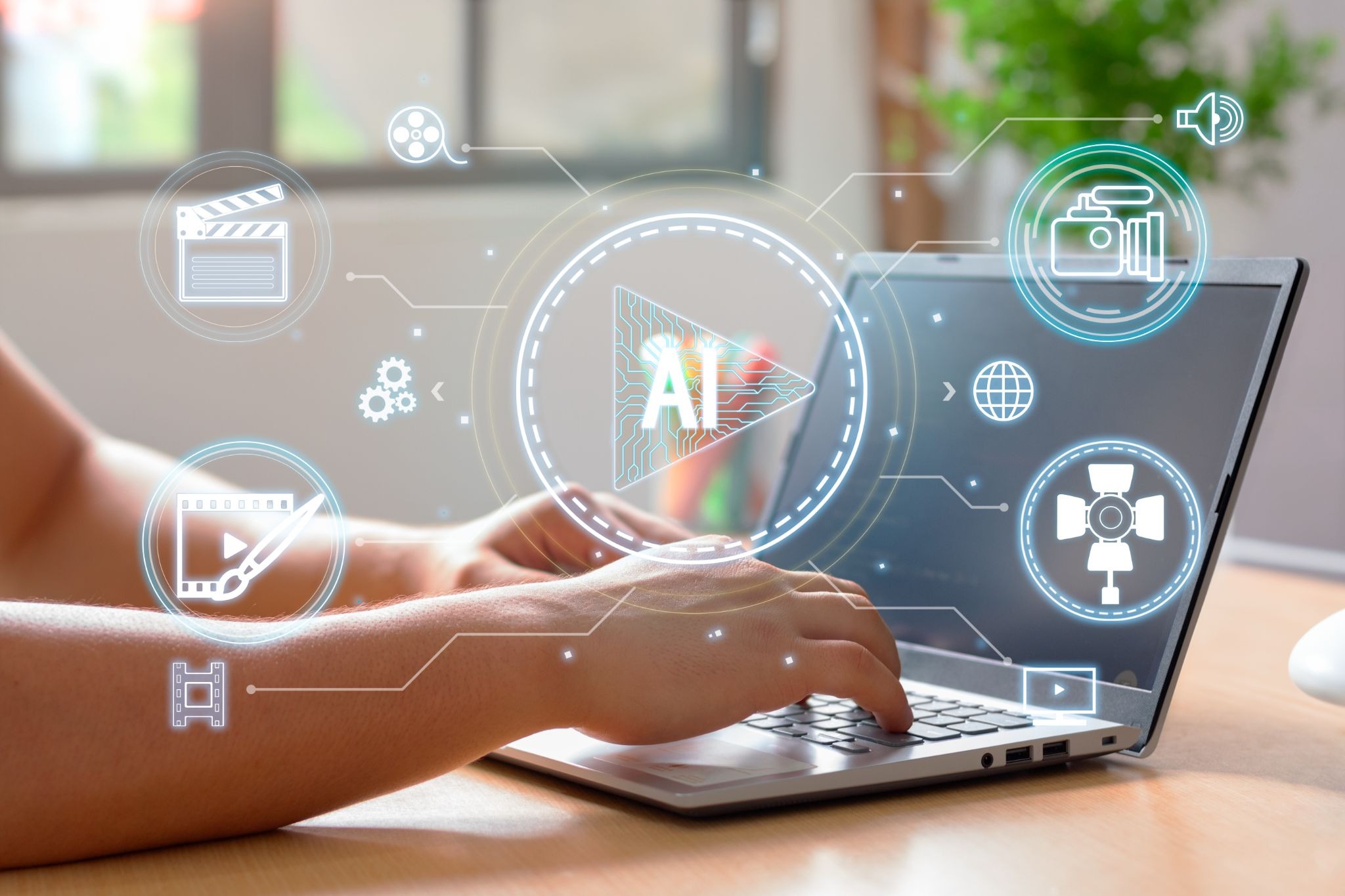 Photo of a professional using their computer to search up AI functions they can use at work. 