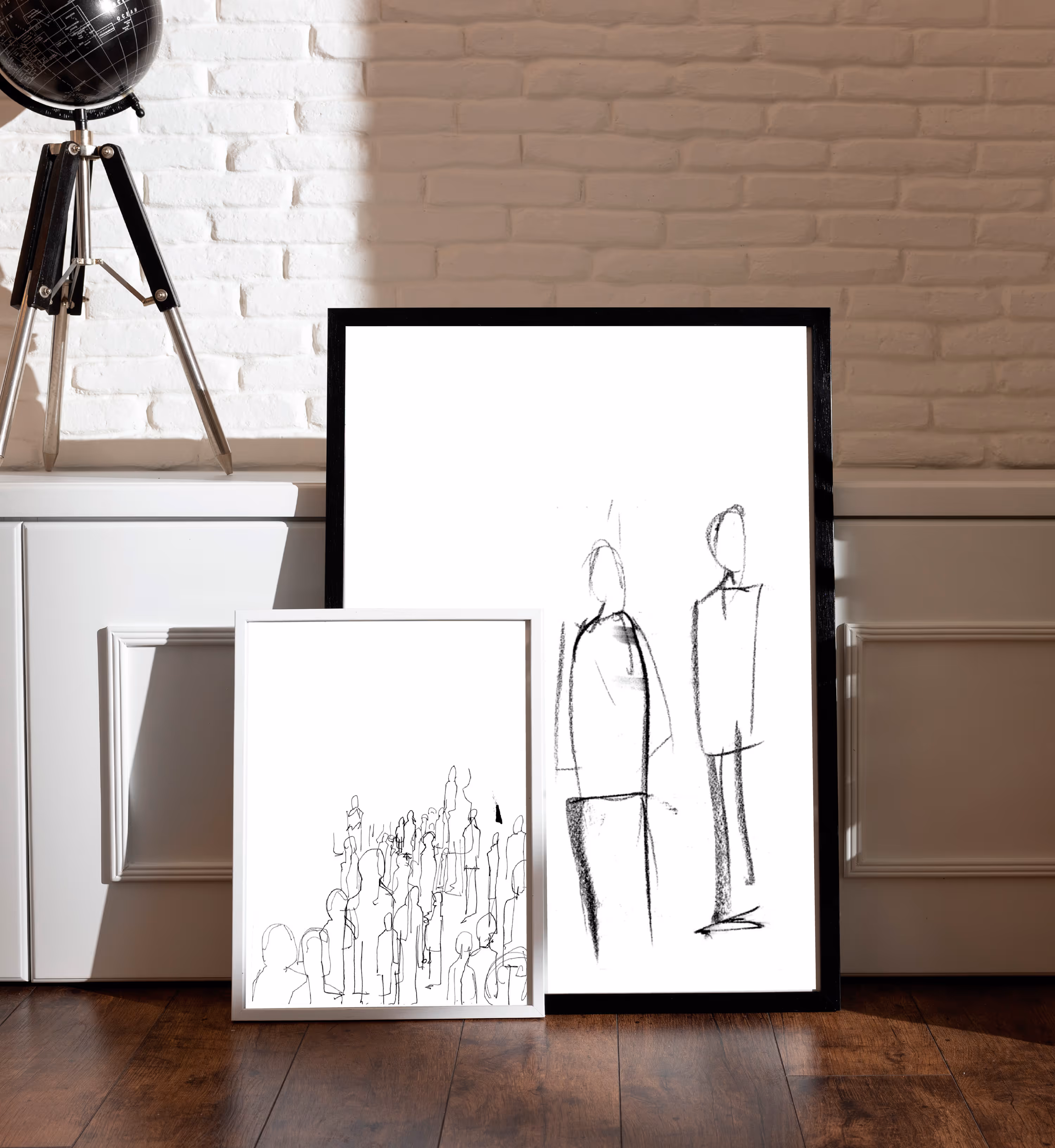 a picture frame and a lamp