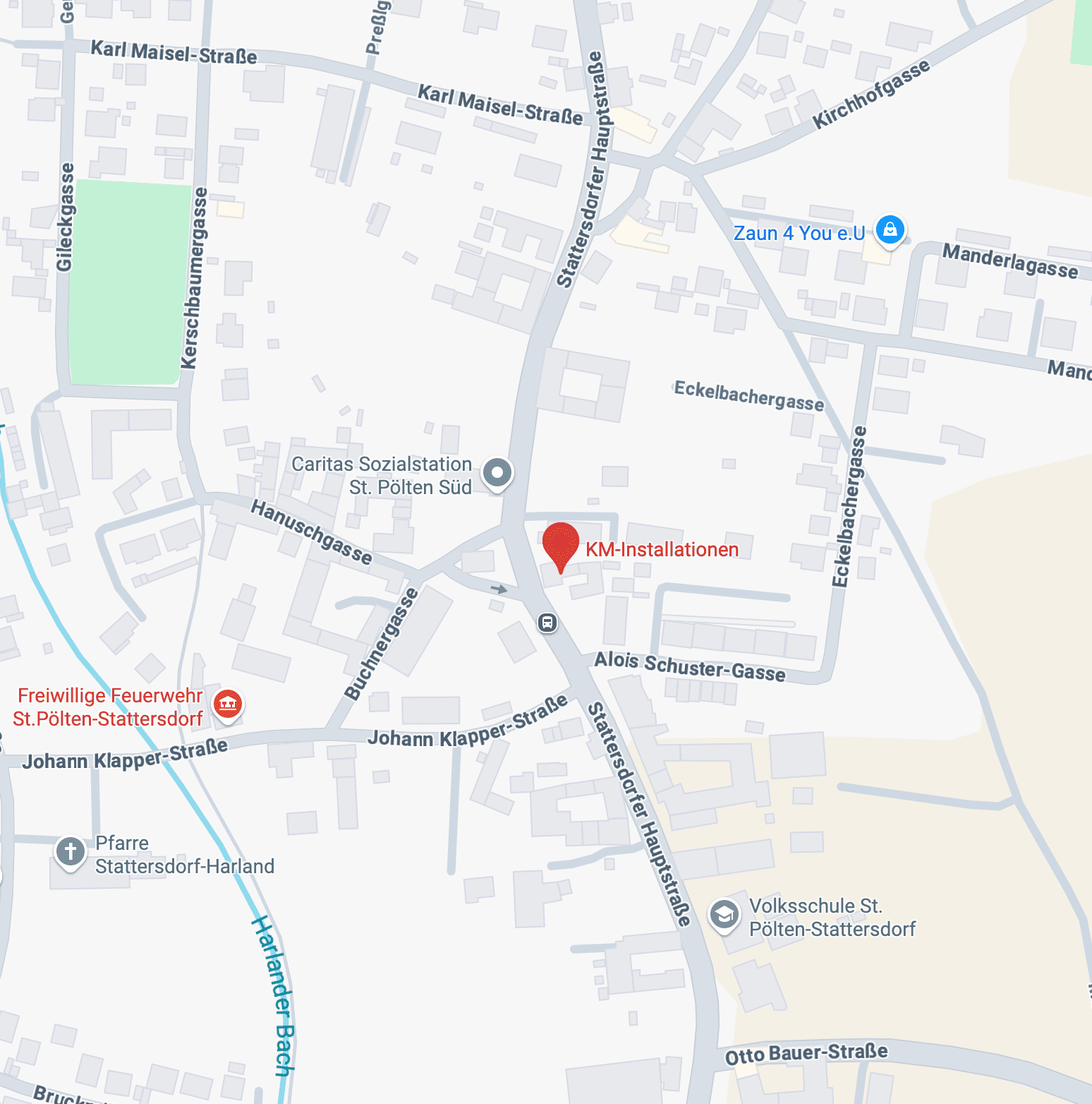 Der Standort von KM-Installationen in St.Pölten in Google Maps.