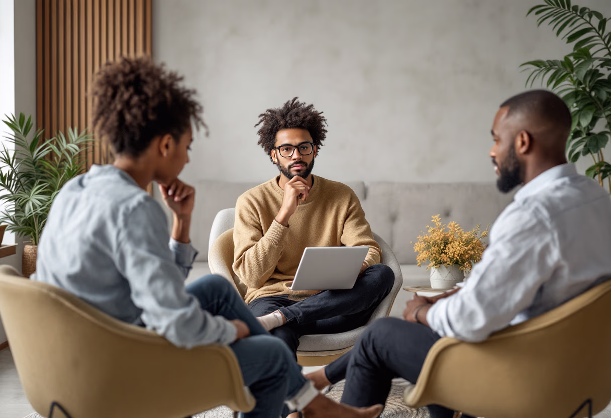 image of group discussion around technology