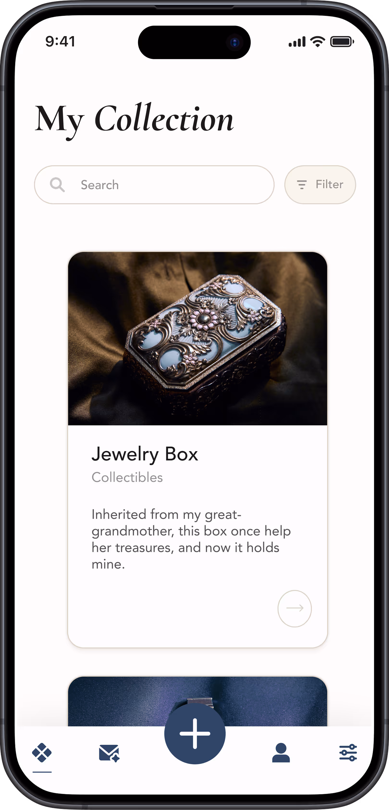 Ethereal Archives app interface depicting a user's collection of archived items.