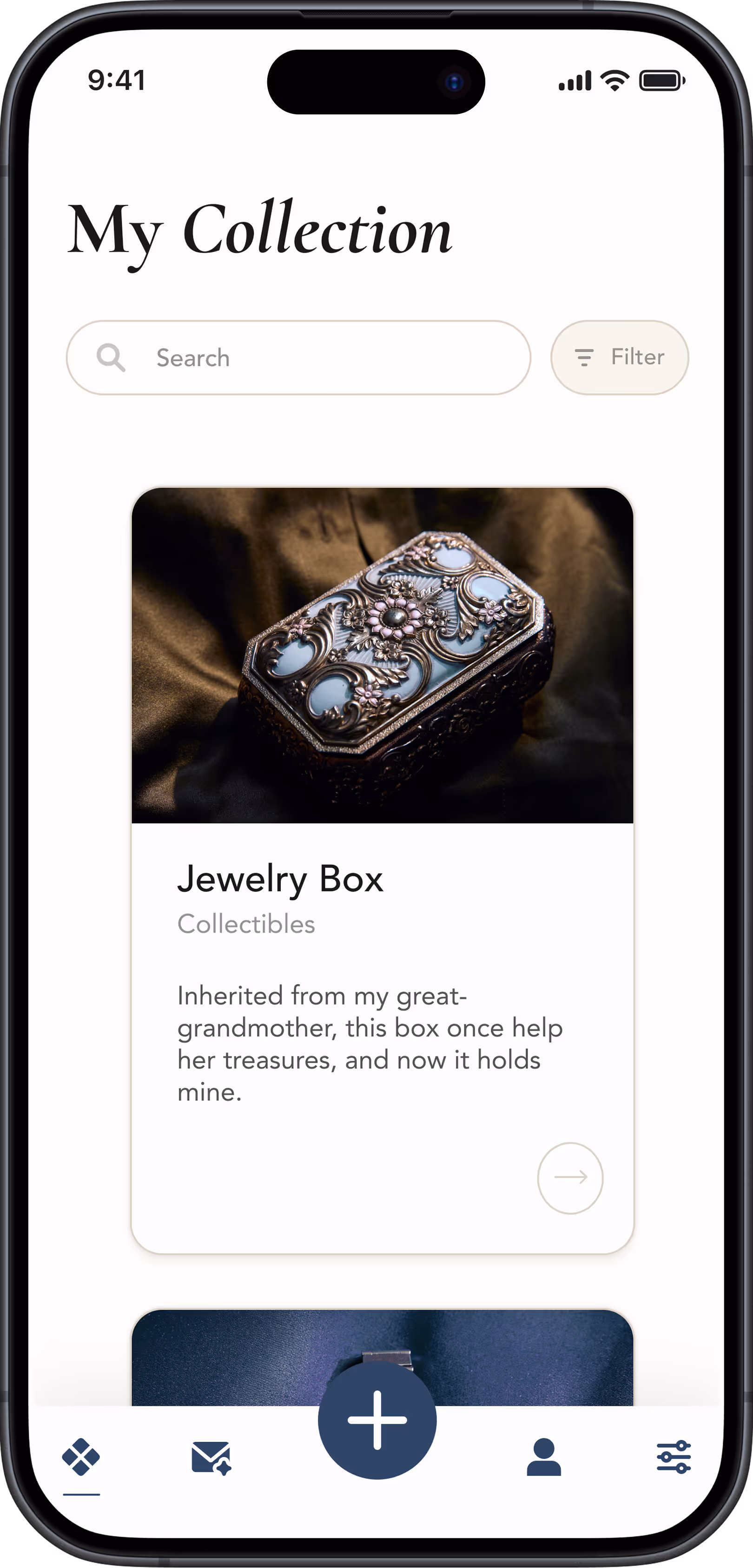 Ethereal Archives app interface depicting a user's collection of archived items.