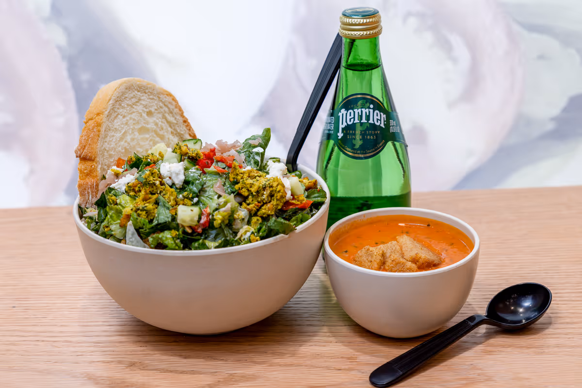A food photography image of soup and salad from Chopt in Newtown PA.