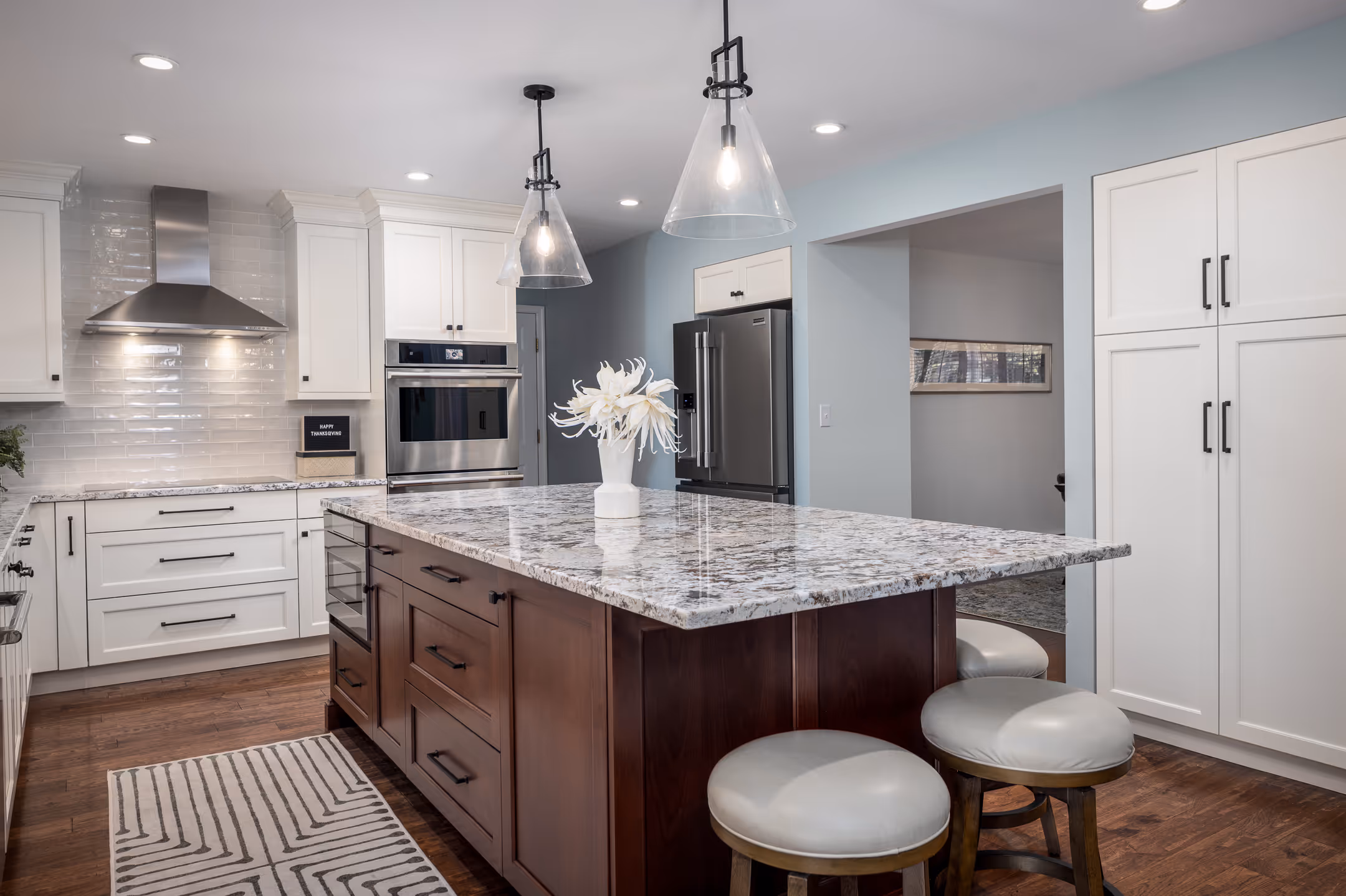 An interior design photography image of a beautiful new redesigned kitchen.