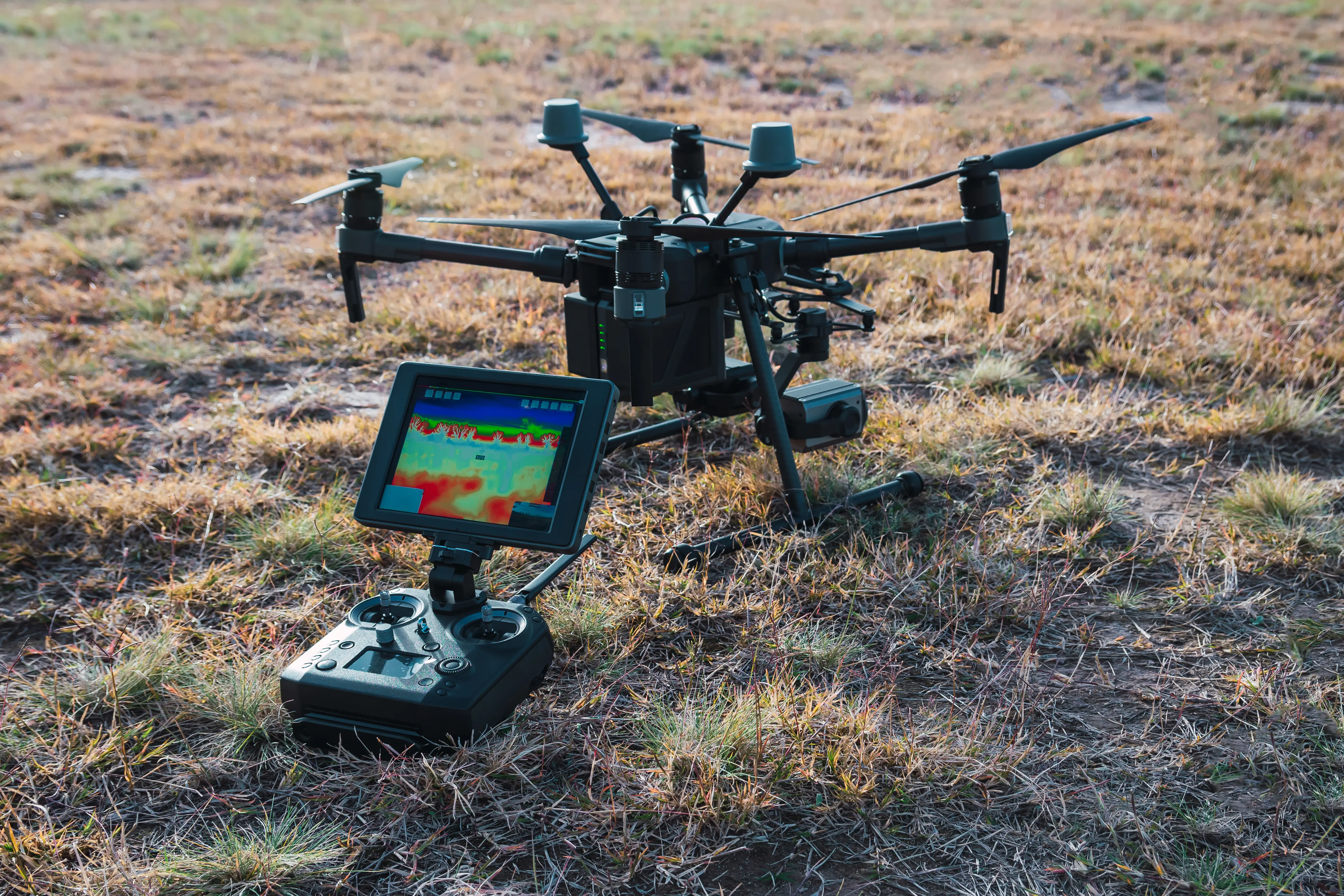 image of drone surveying crops