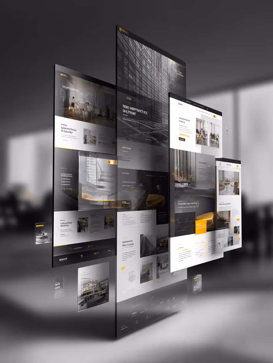 Corporate Website Redesign - Modern corporate website displayed across multiple devices with black and gold branding