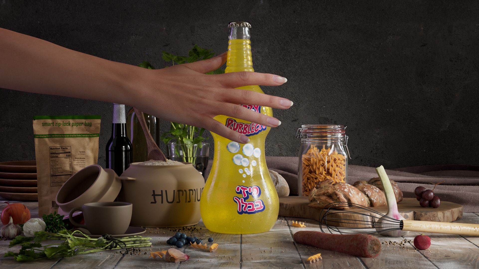 Fizzy Bubblech — 3D продуктовая визуализация бутылки
