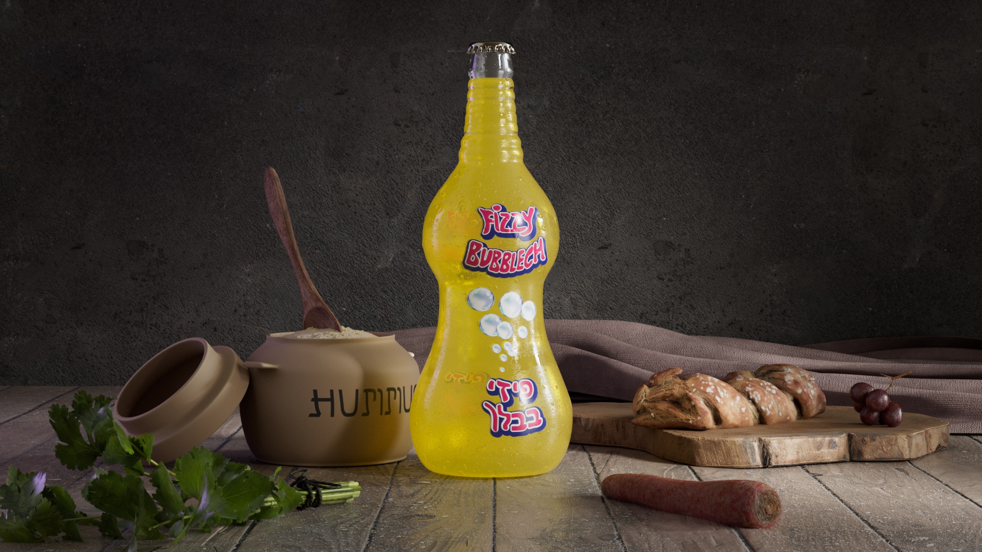 Fizzy Bubblech — 3D продуктовая визуализация бутылки