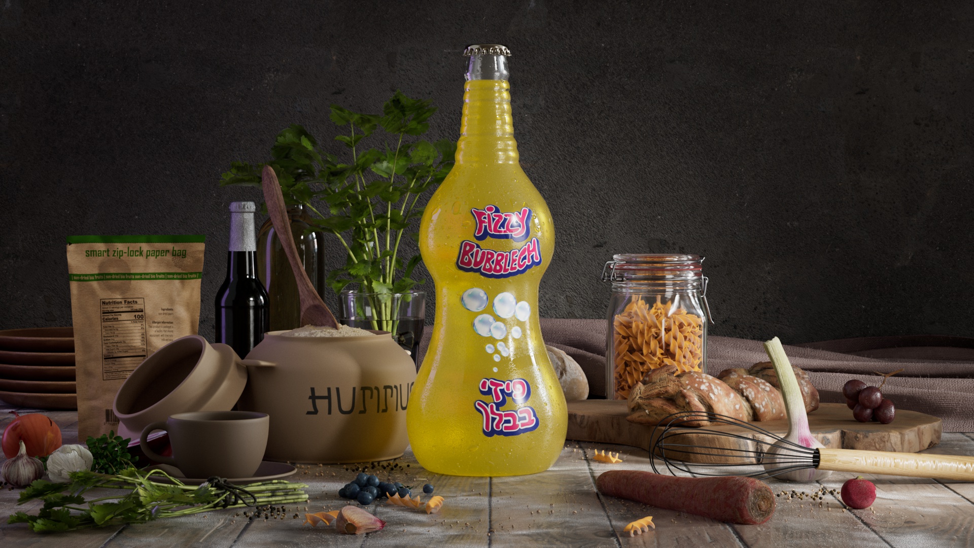 Fizzy Bubblech — 3D продуктовая визуализация бутылки