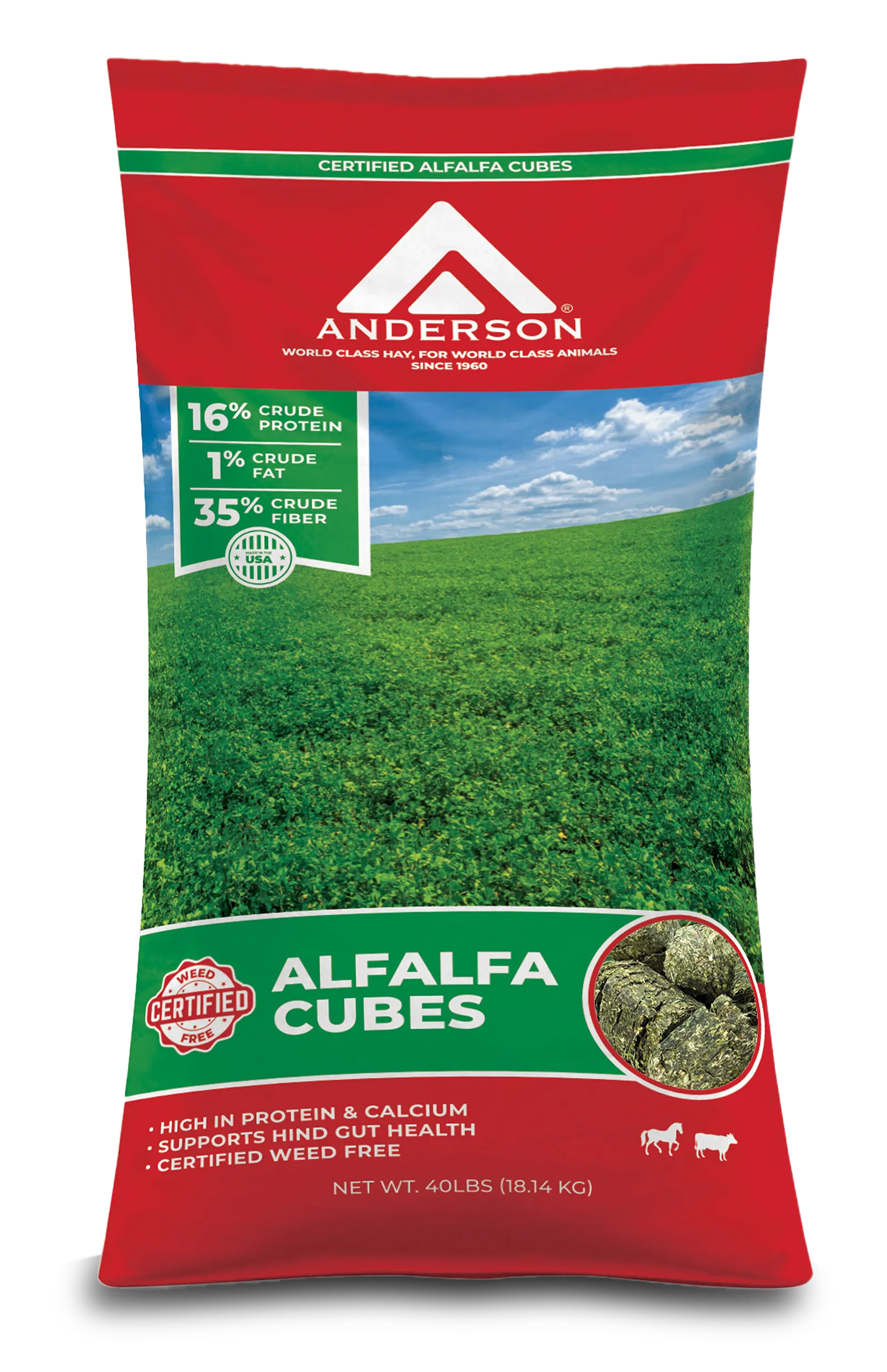 Anderson Certified Alfalfa Cubes 40LB Bag