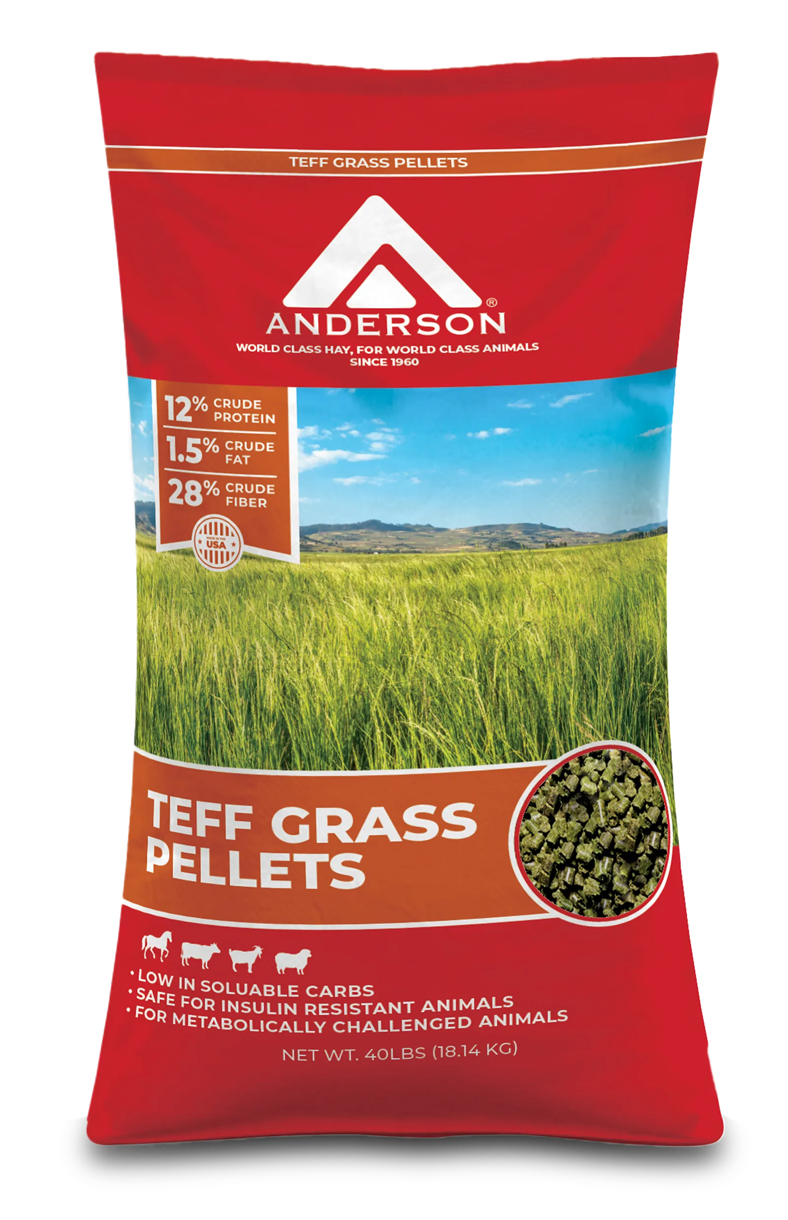 Anderson Teff Grass Pellets 40LB Bag