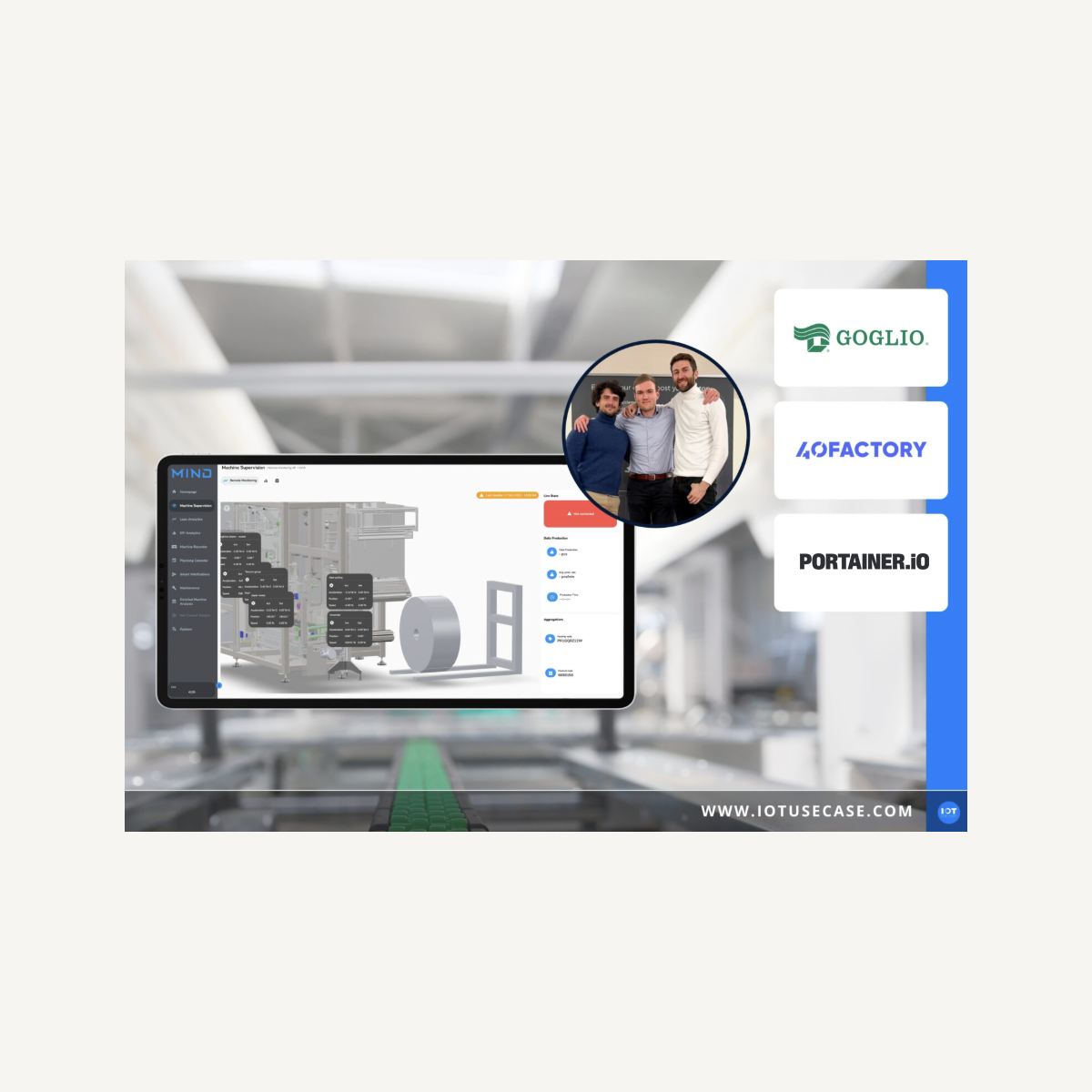 Industrial software interface showcasing team and IoT manufacturing technology