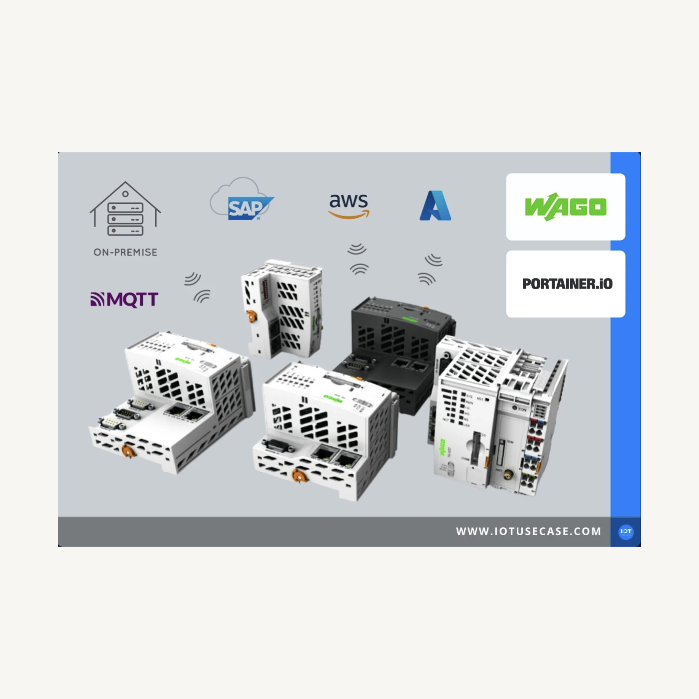 IoT devices with cloud integration logos and wireless connectivity