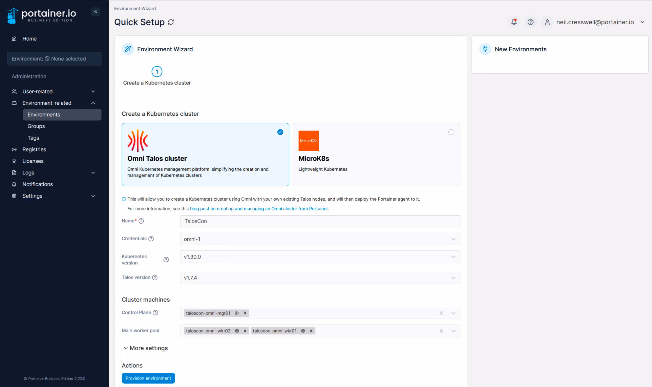 OmniTalos-create-cluster-on-Portainer