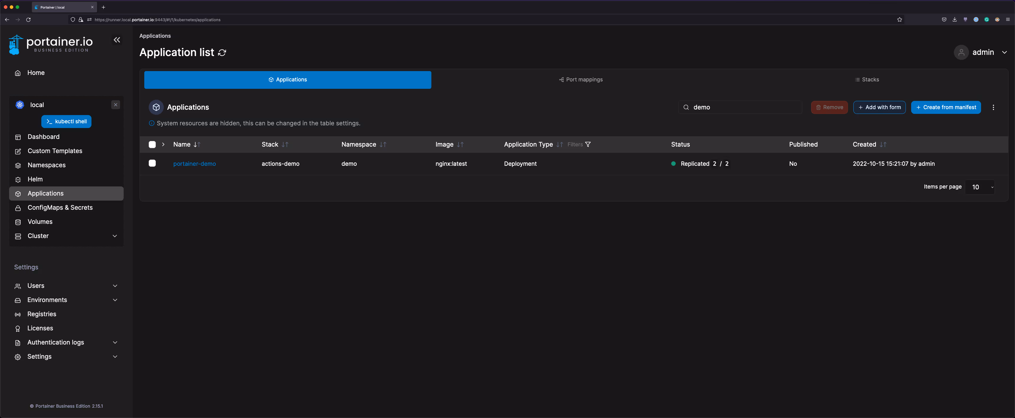 11 - Application deployed in Portainer